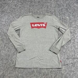 Levis Shirt Boys XL Gray Long Sleeve Logo Crew Neck Cotton Youth Tee Top